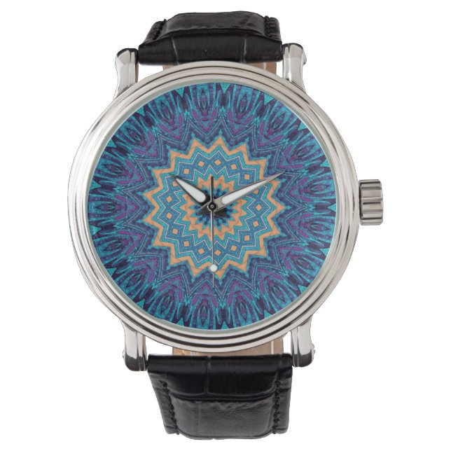 elegant cool blue mandala tapijtpatroon horloge (Voorkant)