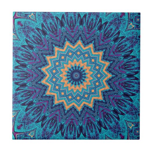 elegant cool blue mandala tapijtpatroon tegeltje (Voorkant)