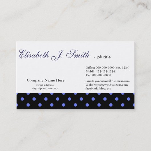 Elegant, cool blue poka stits grafisch ontwerp visitekaartje (Voorkant)