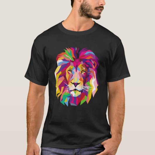 Elegant Cool Lion Head met helder kleurrijk T-shirt (Voorkant)