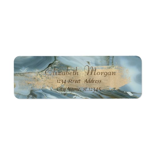 Elegant Cool Marble, Faux Gold Brush Stroke Etiket (Voorkant)
