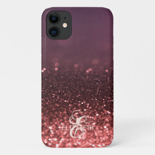 Elegant Cool Roos Gold Glitter Bokeh Monogram Case-Mate iPhone Case