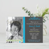 Elegant, coole blauwe foto afstuderen universiteit kaart (Staand voorkant)