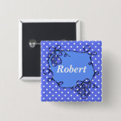Elegant, coole blauwe pokadots Naam knop Vierkante Button 5,1 Cm (Voorkant /achterkant)