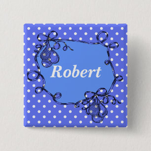 Elegant, coole blauwe pokadots Naam knop Vierkante Button 5,1 Cm