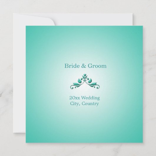 Elegant, coole blauwgroen decoratieve bruiloft kaart (Achterkant)