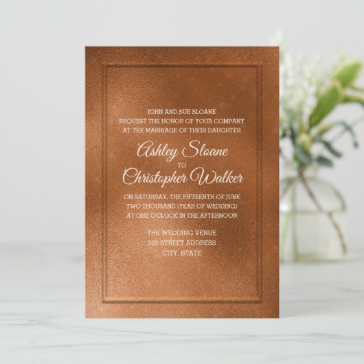 Elegant Copper and Cream Wedding Invitation Kaart (Staand voorkant)