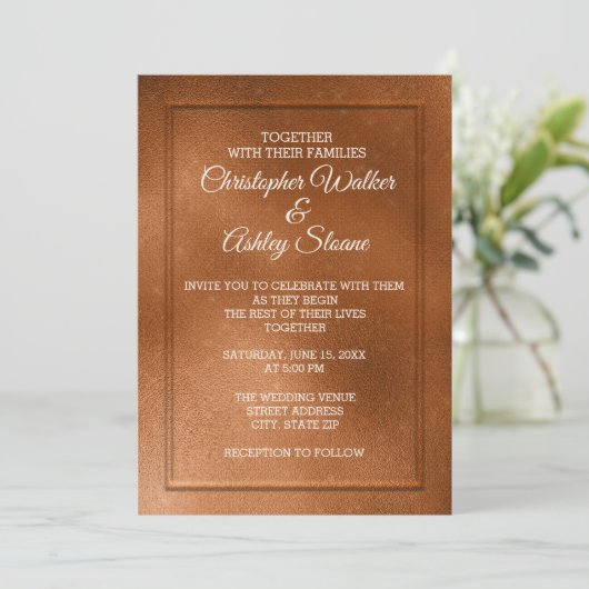 Elegant Copper and Cream Wedding Invitation Kaart (Staand voorkant)