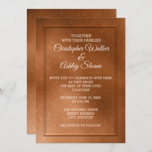 Elegant Copper and Cream Wedding Invitation Kaart (Voorkant / Achterkant)