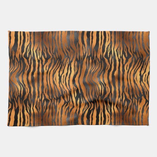Elegant Copper Black Tiger Animal Print Theedoek (Horizontaal)