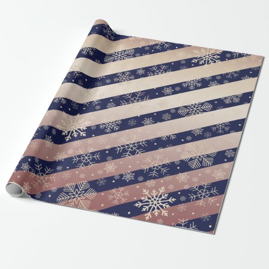 Elegant Copper Blue Kerstmis Snowflake Patroon Cadeaupapier (Uitgerold)