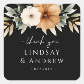 Elegant Copper & Earthy Black Wedding Vierkante Sticker (Voorkant)