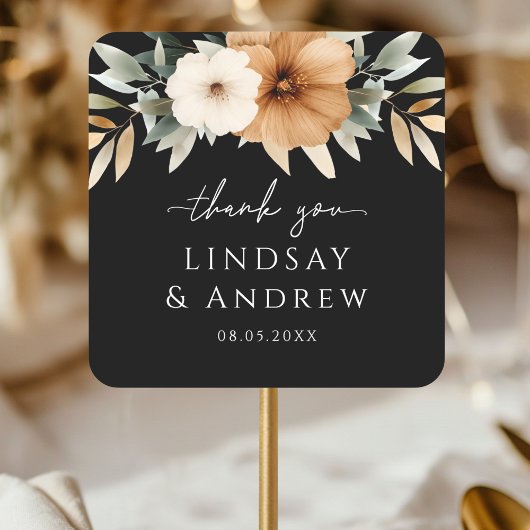 Elegant Copper & Earthy Black Wedding Vierkante Sticker