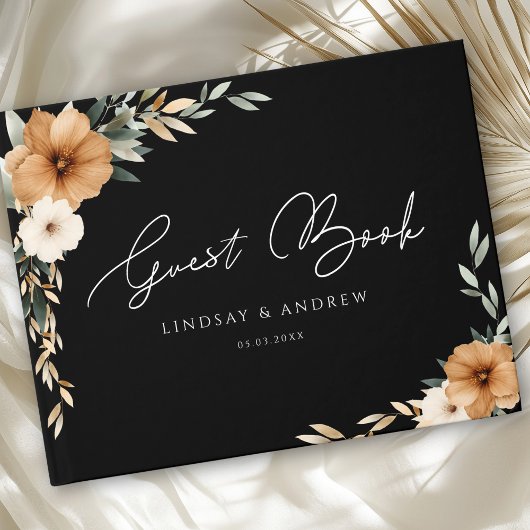 Elegant Copper Earthy Botanical Black Wedding Gastenboek