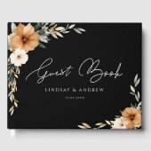 Elegant Copper Earthy Botanical Black Wedding Gastenboek (Voorkant)