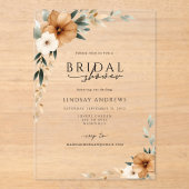 Elegant Copper & Earthy Botanical Bridal Shower Acryl Uitnodigingen (Voorkant)