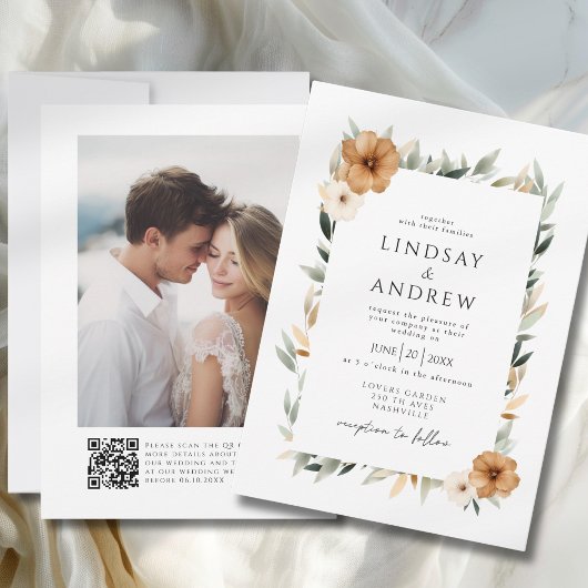 Elegant Copper & Earthy Botanical Photo Wedding Kaart