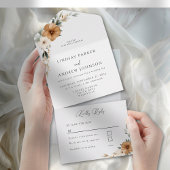 Elegant Copper & Earthy Botanical Wedding All In One Uitnodiging