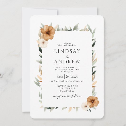 Elegant Copper & Earthy Botanical Wedding Kaart (Voorkant)