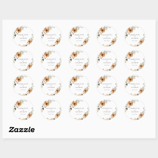 Elegant Copper & Earthy Botanical Wedding Ronde Sticker (Vel)
