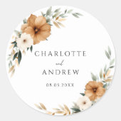 Elegant Copper & Earthy Botanical Wedding Ronde Sticker (Voorkant)