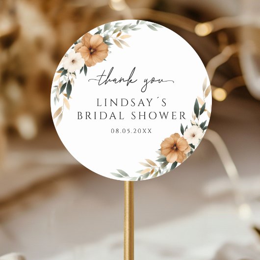 Elegant Copper & Earthy White Bridal Shower Ronde Sticker