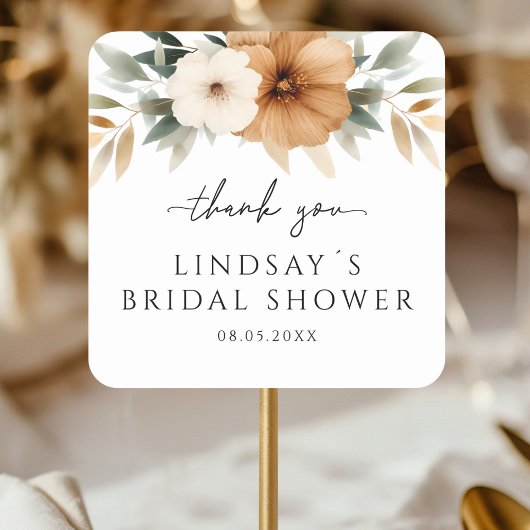 Elegant Copper & Earthy White Bridal Shower Vierkante Sticker