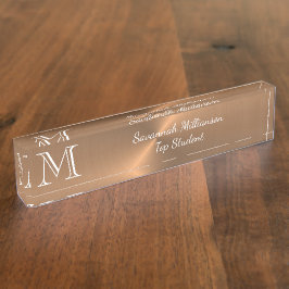 Elegant Copper Faux Metal Monogram Student Naambordje