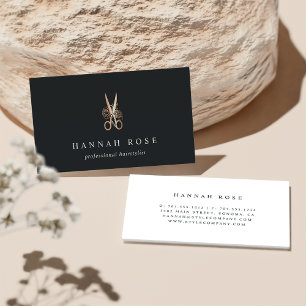 Elegant Copper Floral Scissors Logo Haarstylist Visitekaartje