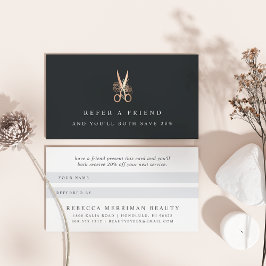Elegant Copper Floral Scissors Logo | Salon Aanbevelingskaartje