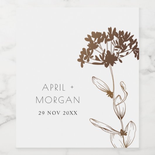 ELEGANT COPPER FOIL HYDRANGEA FLORAL WEDDING WIJN ETIKET (Enkel label)