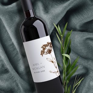 ELEGANT COPPER FOIL HYDRANGEA FLORAL WEDDING WIJN ETIKET