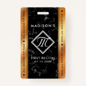 Elegant Copper Folie Black Marble VIP Event Badge (Voorkant)