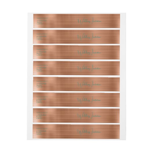 Elegant Copper Folie Blauwgroen Text Wedding Uitno Adreslabel Wikkel (Vel)