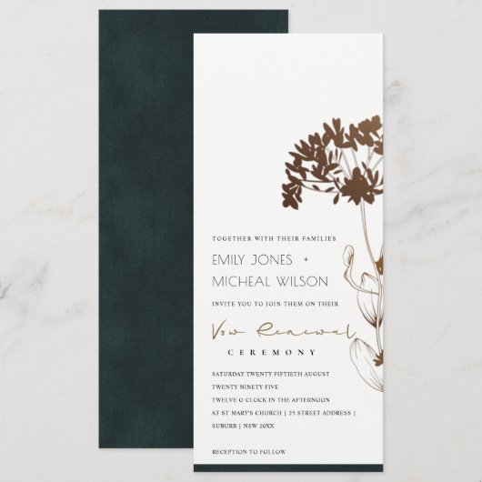 ELEGANT COPPER FOLIE HYDRANGEA FLORAL VOW RENEWAL KAART (Voorkant / Achterkant)