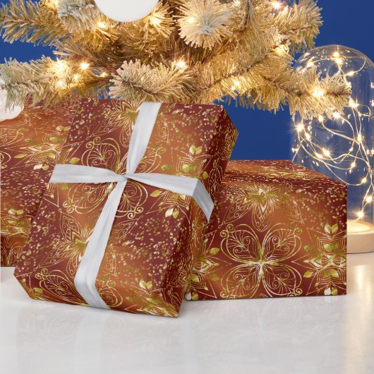 Elegant Copper Gold Florals Luxe Aesthetics Cadeaupapier (Feestdagen)