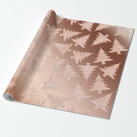 Elegant Copper Gold Glitter-kerstboompatroon Cadeaupapier (Uitgerold)
