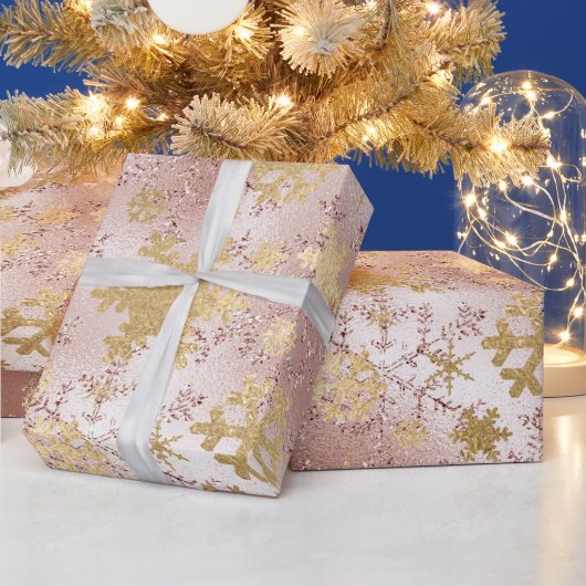 Elegant Copper Gold Kerstmis Snowflake Patroon Cadeaupapier (Feestdagen)