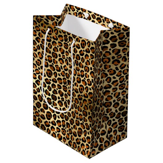 Elegant Copper Gold Leopard Animal Print Medium Cadeauzakje (Voorkant Gekanteld)
