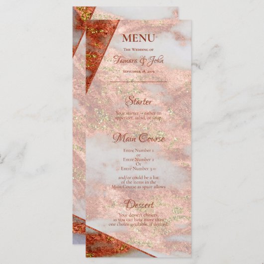 Elegant Copper Gold Marble Geometric 2 side Menu (Voorkant / Achterkant)