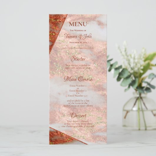 Elegant Copper Gold Marble Geometric 2 side Menu (Staand voorkant)