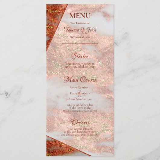 Elegant Copper Gold Marble Geometric 2 side Menu (Voorkant)