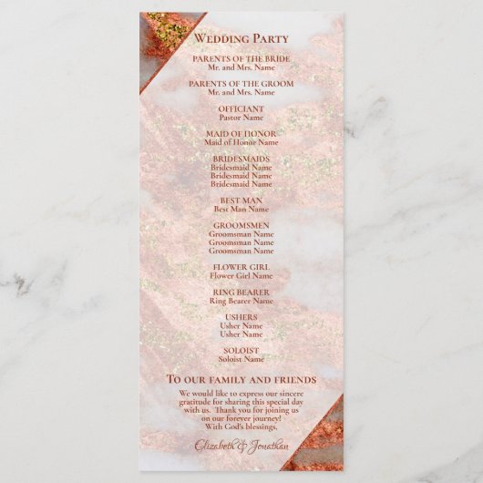 Elegant Copper Gold Marble Geometric Wedding Programmakaart (Achterkant)