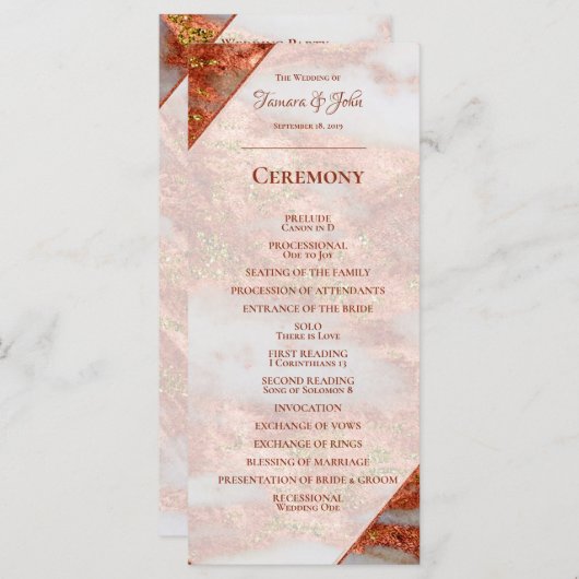 Elegant Copper Gold Marble Geometric Wedding Programmakaart (Voorkant / Achterkant)