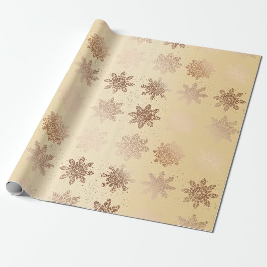 Elegant Copper Gold Snowflake-kerstpatroon Cadeaupapier (Uitgerold)