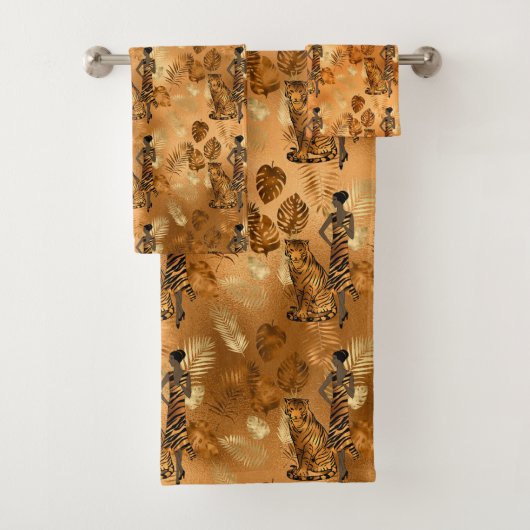 Elegant Copper Gold Tiger Lady Graphic Bad Handdoek (Insitu)