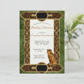 Elegant Copper Green Tiger Art Deco Birthday Kaart (Staand voorkant)