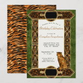 Elegant Copper Green Tiger Art Deco Birthday Kaart (Voorkant / Achterkant)
