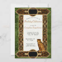 Elegant Copper Green Tiger Art Deco Birthday