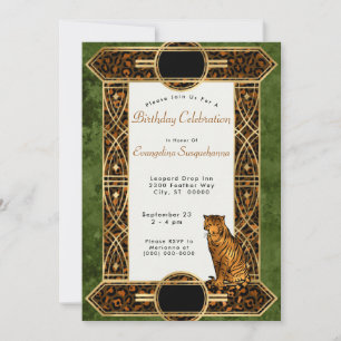 Elegant Copper Green Tiger Art Deco Birthday Kaart